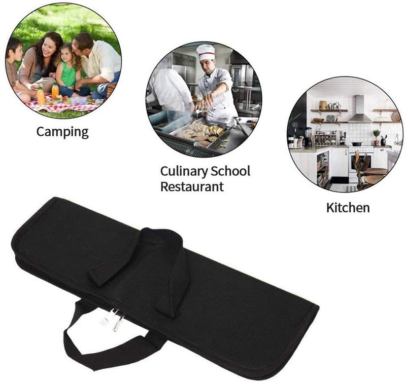 QEES Knife Roll,Heavy Duty Knife Bag,Waxed Canvas knife Case with 4 Slots for Knives & Kitchen Tools,Chef Knife Bag with Handle.Portable Knife Roll Bag for Stroage Home Traveling Camping.Case Knives Pouch - Image 3